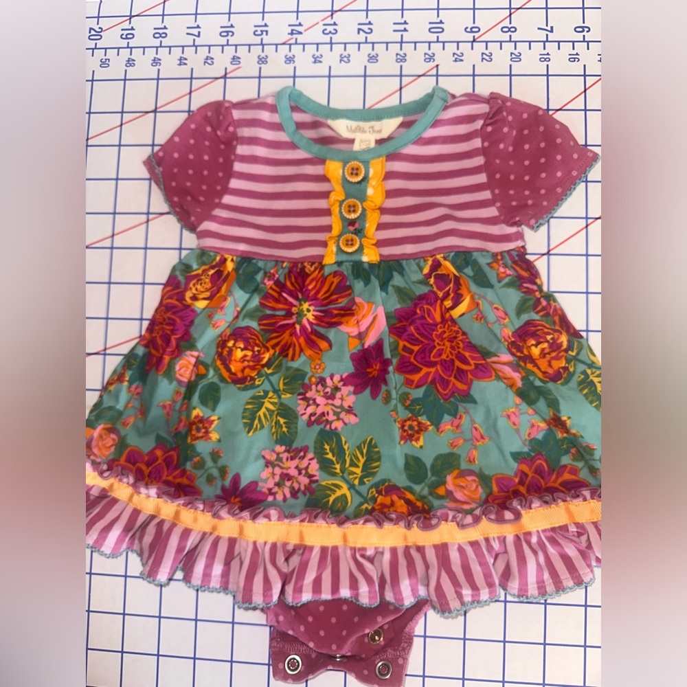 6-12M Matilda Jane Floral & Stripe Ruffle Skirted Romper